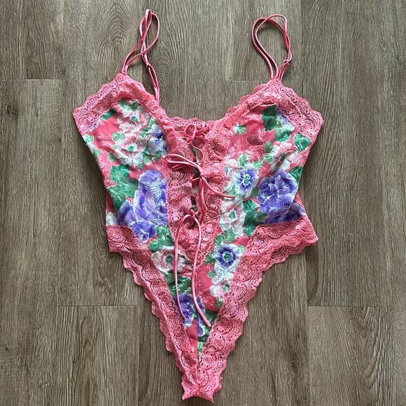 Victoria's Secret Other - Vintage Victoria's Secret Floral Lace Teddy Size Medium High Cut Leg